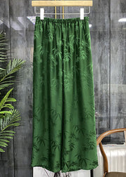 French Green High Waist Jacquard Wide Leg Fall Pants