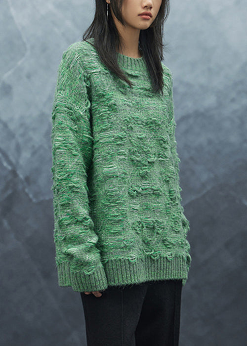 French Green O Neck Cozy Wool Knit Sweaters Spring