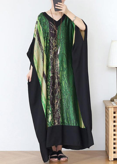 French Green Print Chiffon Patchwork Spring Dress - bagstylebliss