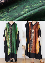 French Green Print Chiffon Patchwork Spring Dress - bagstylebliss