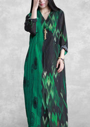 French Green Print Long Summer Dresses - bagstylebliss