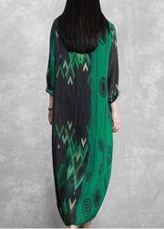 French Green Print Long Summer Dresses - bagstylebliss