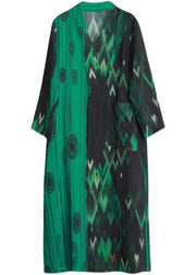 French Green Print Long Summer Dresses - bagstylebliss