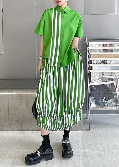 French Green Summer asymmetrical design Shirts Short Sleeve Two piece set - bagstylebliss