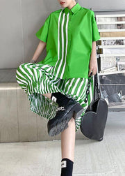 French Green Summer asymmetrical design Shirts Short Sleeve Two piece set - bagstylebliss