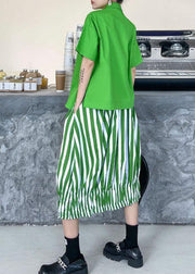 French Green Summer asymmetrical design Shirts Short Sleeve Two piece set - bagstylebliss