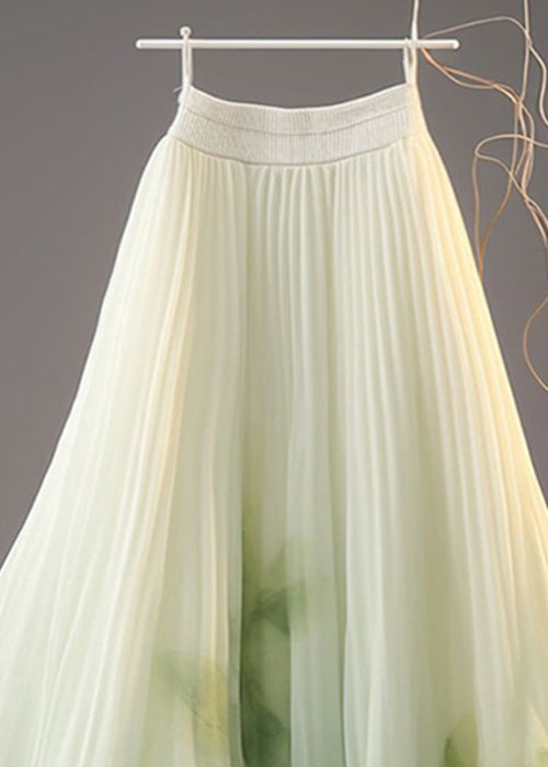 French Green Tie Dye Wrinkled Chiffon Skirt Summer