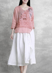 French Grey Elastic Waist Oriental Summer Linen Skirt - bagstylebliss