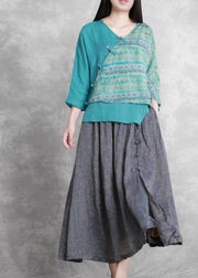 French Grey Elastic Waist Oriental Summer Linen Skirt - bagstylebliss