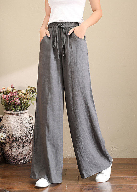 French Grey Elastische Taillentaschen Leinenhose mit weitem Bein Sommer