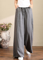 French Grey Elastische Taillentaschen Leinenhose mit weitem Bein Sommer