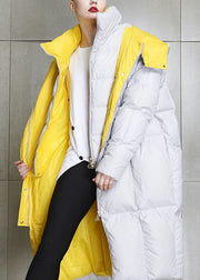 French Grey Hooded Zippered Pockets Duck Down Down Coat Winter