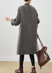 French Grey Oversized Double Breast Faux Fur Fleece Coat Spring