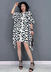 French Grey Peter Pan Collar Asymmetrical Design Heart-Shaped Print Chiffon Shirt Dress Short Sleeve