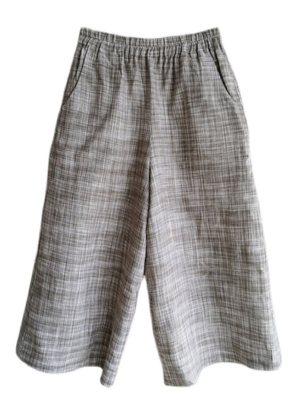 French Grey Leinenhose mit weitem Bein und elastischem Bund Spring