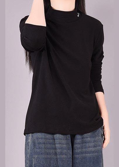 French High Neck Spring top silhouette pattern Black shirts - bagstylebliss