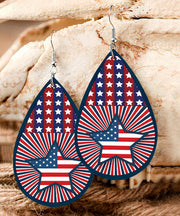 French Independence Day print Wood Material Silver Earrings Jewelry For Women