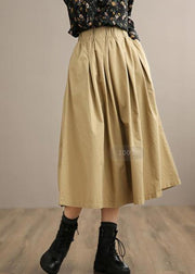 French Khaki Clothes For Women Elastic Waist Art Spring Dresses - bagstylebliss