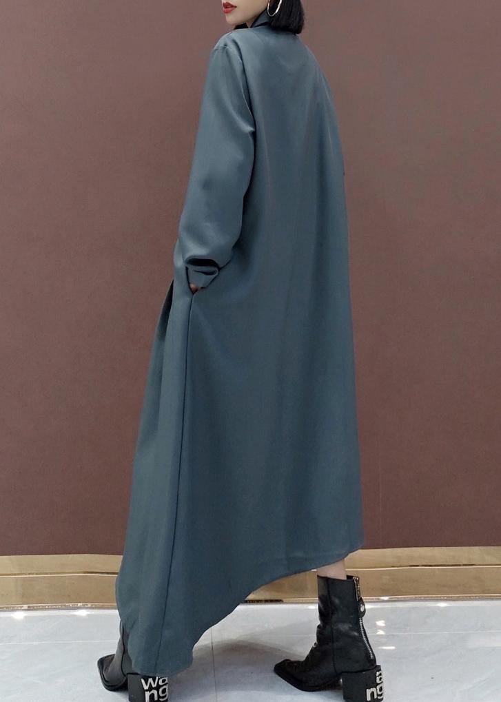 French Lapel Asymmetric Spring Tunic Design Gray Dress - bagstylebliss