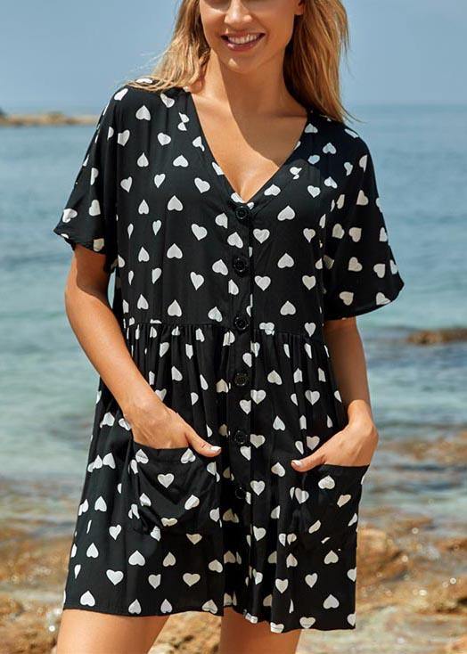 French Leopard Button Pockets Vacation Summer Cotton Dress - bagstylebliss