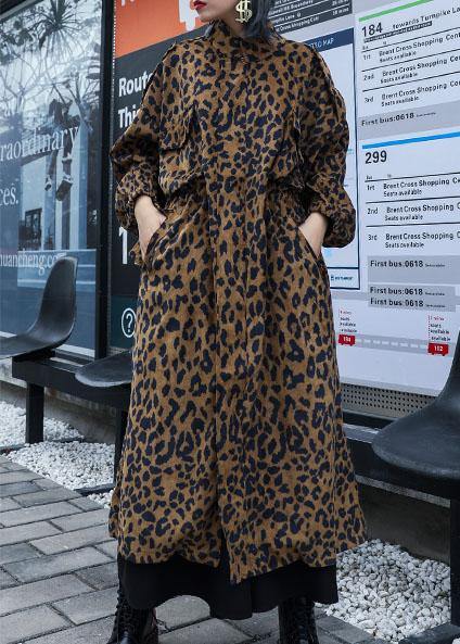 French Leopard Plus Size trench coat Gifts zippered fall coat - bagstylebliss