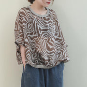 French Leopard linen tunic top o neck Batwing Sleeve box shirt - bagstylebliss