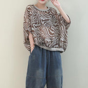 French Leopard linen tunic top o neck Batwing Sleeve box shirt - bagstylebliss