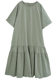 French Light Green Cinched Mermaid Long Summer Cotton Dress - bagstylebliss