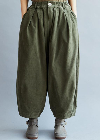 French Loose trousers vintage Arm Green Inspiration Elastic Waist wild pants - bagstylebliss