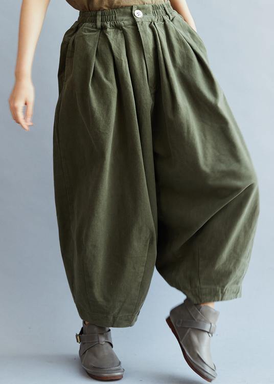 French Loose trousers vintage Arm Green Inspiration Elastic Waist wild pants - bagstylebliss