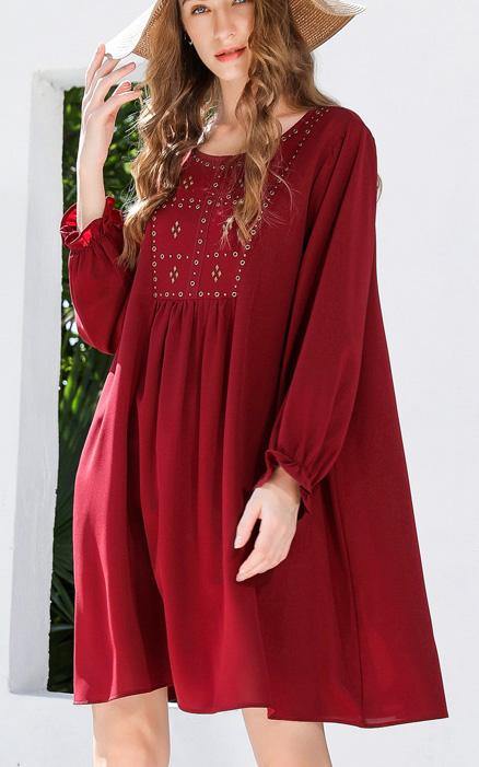 French Mulberry fashion Chiffon long sleeve Spring Vacation Dresses - bagstylebliss