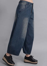 French Navy Button Pockets Lässige Laterne Fall Denim Pants