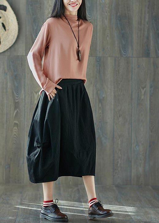 French Navy Elastic Waist lantern Cotton Linen Skirt Summer - bagstylebliss