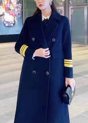 French Navy Peter Pan Collar Button Woolen Coats Long Sleeve