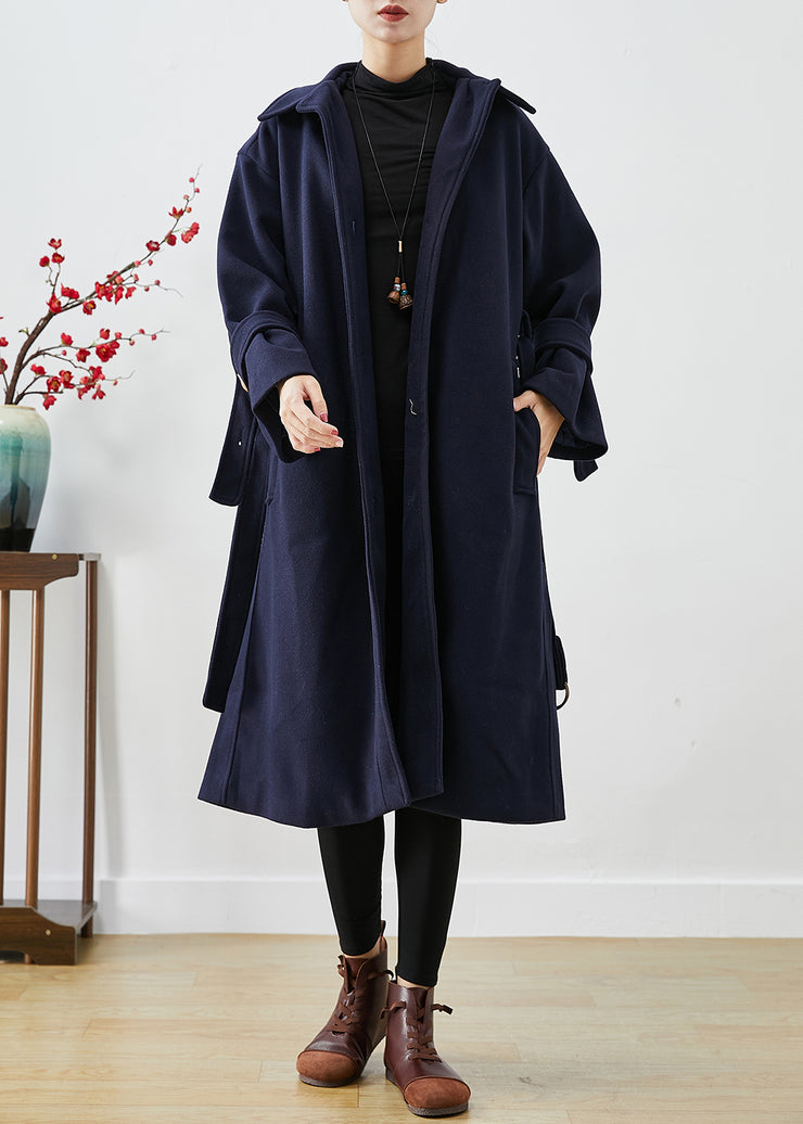 French Navy Slim Fit Thick Woolen Trench Coats Winter