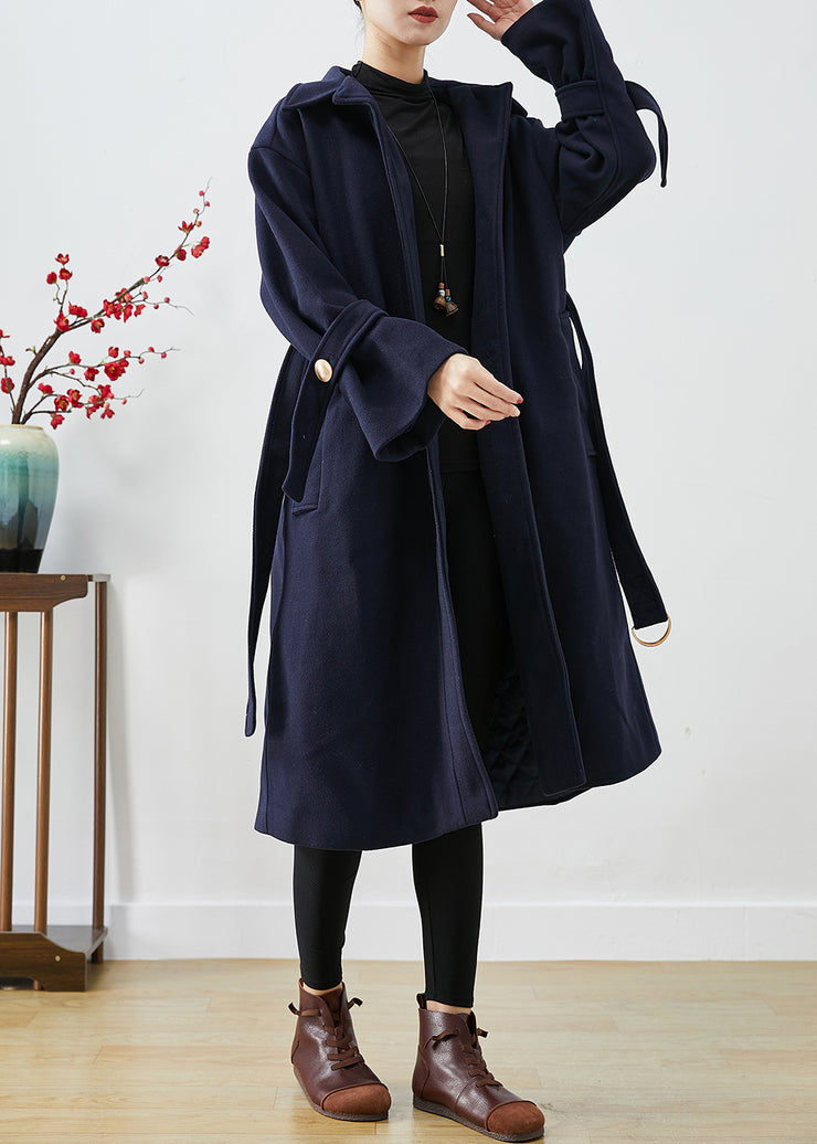 French Navy Slim Fit Thick Woolen Trench Coats Winter