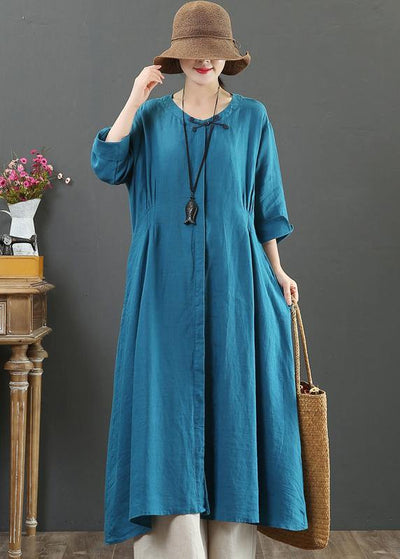 French O Neck Patchwork Spring Tunics Tunic Tops Blue Long Dress - bagstylebliss