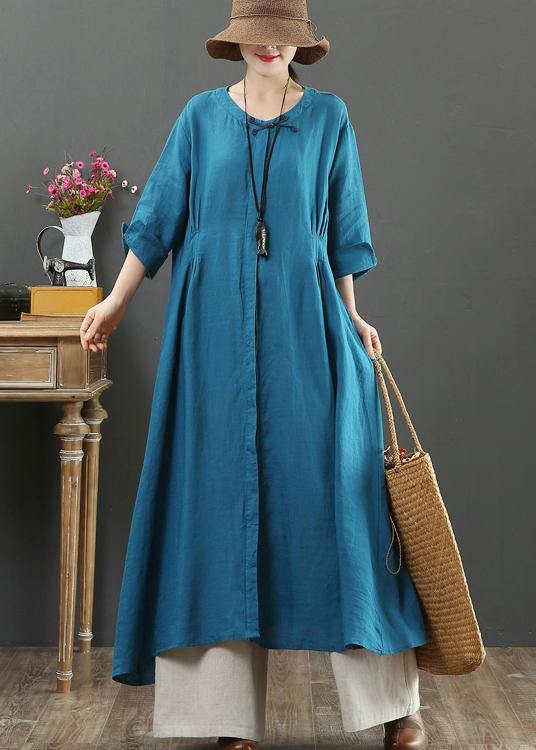 French O Neck Patchwork Spring Tunics Tunic Tops Blue Long Dress - bagstylebliss