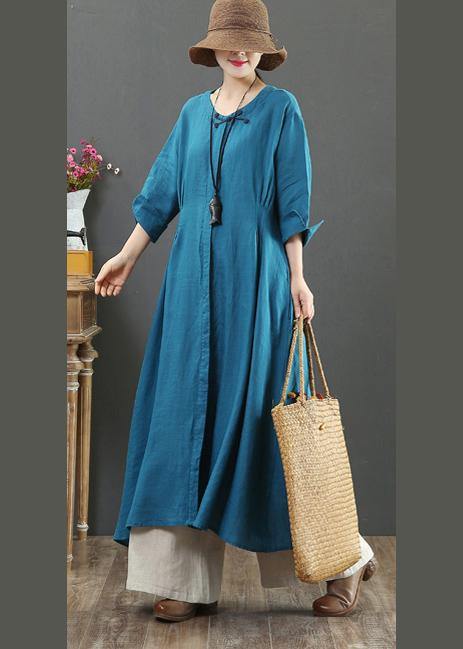 French O Neck Patchwork Spring Tunics Tunic Tops Blue Long Dress - bagstylebliss