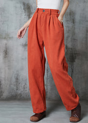 French Orange Oversized Pockets Thick Corduroy Pants Spring