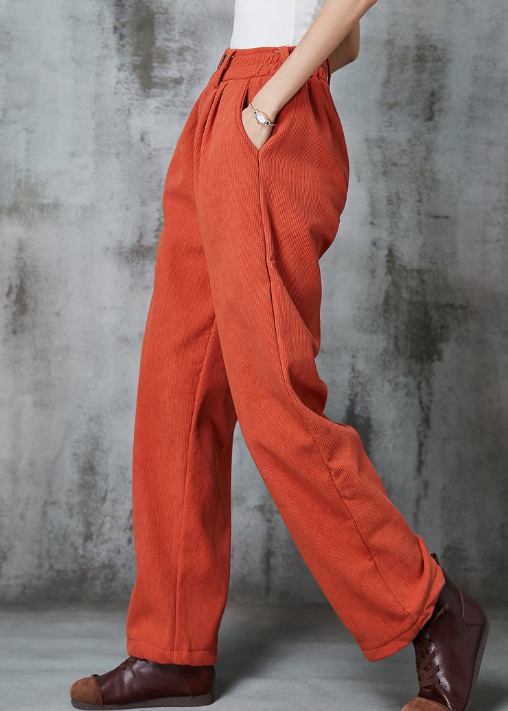 French Orange Oversized Pockets Thick Corduroy Pants Spring