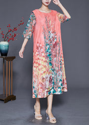 French Orange Print Chiffon Beach Dress Summer