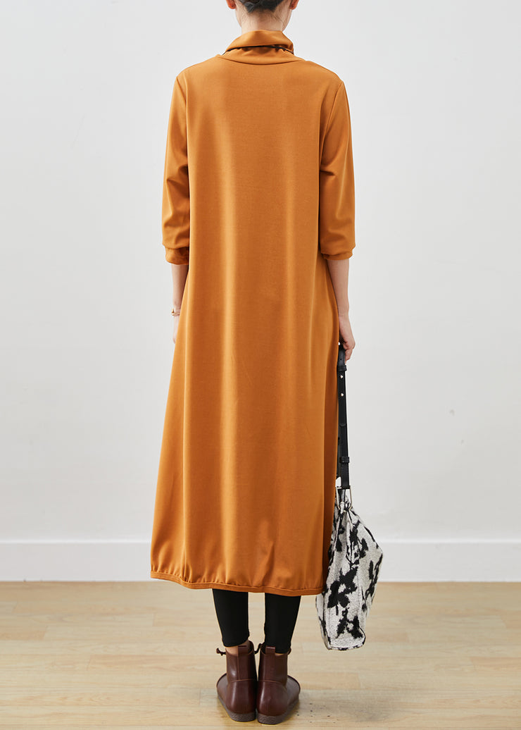 French Orange Turtle Neck Warm Fleece Robe Dresses Fall