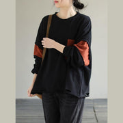 French Patchwork cotton Spring Long Shirts Work Outfits Black blouses - bagstylebliss