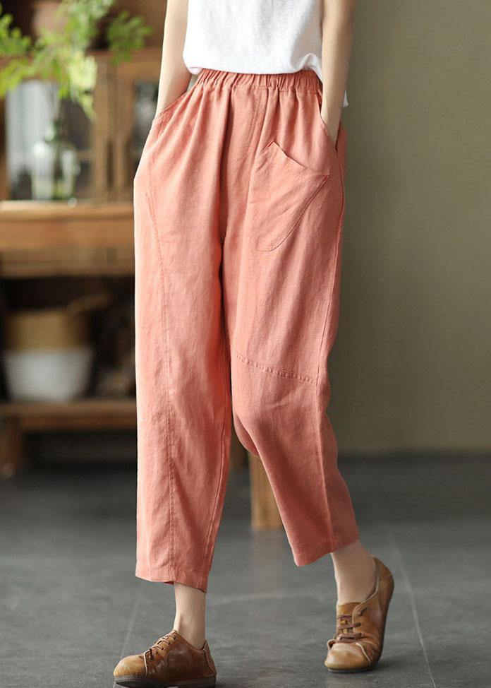 French Pink Casual Loose Patchwork Summer Linen Pants - bagstylebliss