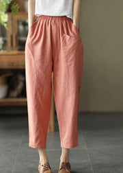 French Pink Casual Loose Patchwork Summer Linen Pants - bagstylebliss