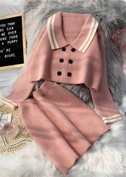 French Pink Knitted suit women's new short sweater Pullover skirt two piece set in early autumn 2021 - bagstylebliss