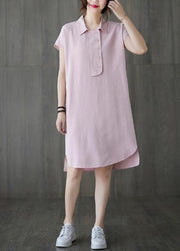 French Pink Peter Pan Collar Cotton Summer Robe Dresses - bagstylebliss