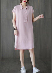 French Pink Peter Pan Collar Cotton Summer Robe Dresses - bagstylebliss