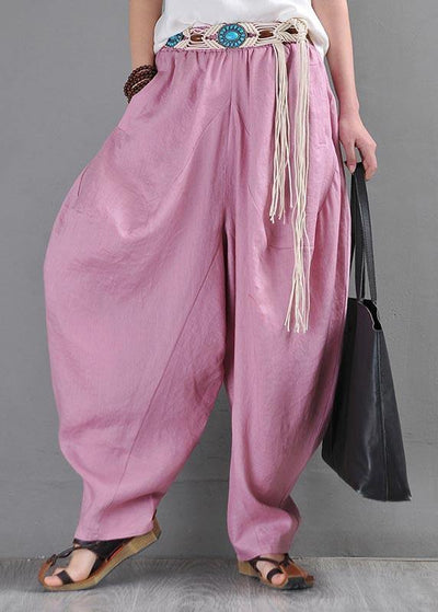 French Pink Purple Cotton Linen Casual Harem Pants Summer - bagstylebliss